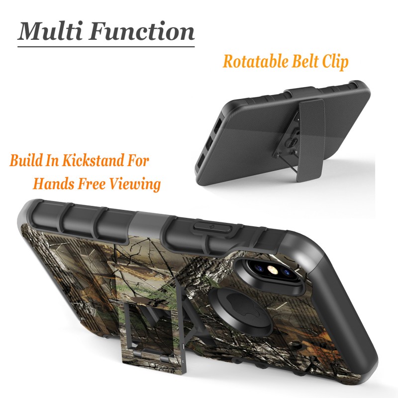 iPhone X Case, Dual Layers [Combo Holster] Case And Built-In Kickstand Bundled with Hybird Shockproof And Circlemalls Stylus Pen (Camo)